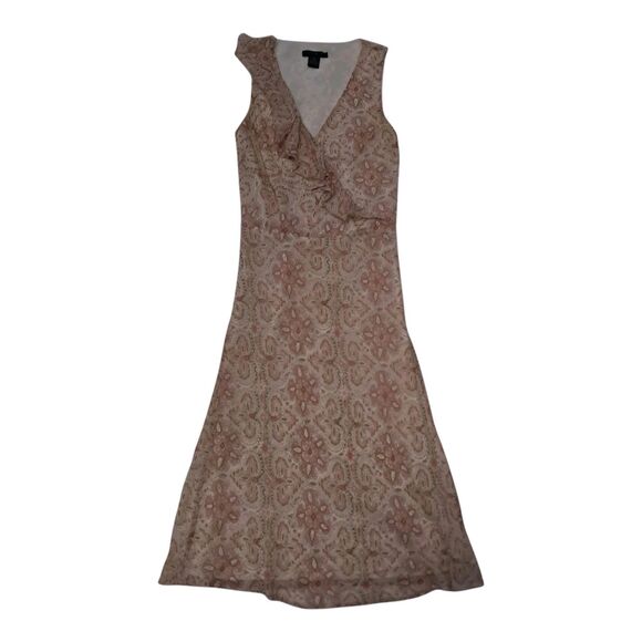 VTG Y2K The Limited Slip Midi Dress Womens 4 Blush Pink Silk Ruffle Paisley - Picture 1 of 13